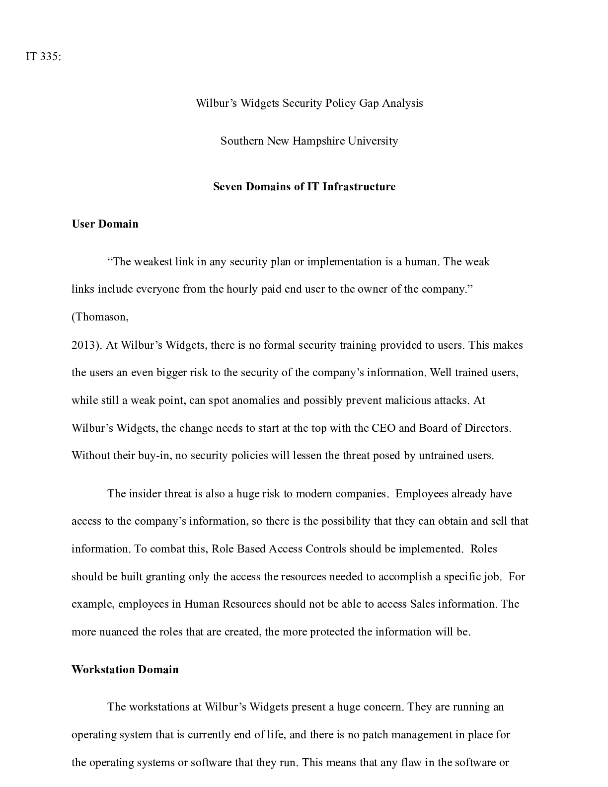Preview image for IT 335 Milestone 6|  IT 335:   Wilbur™s Widgets Security Policy Gap Analysis  Southern